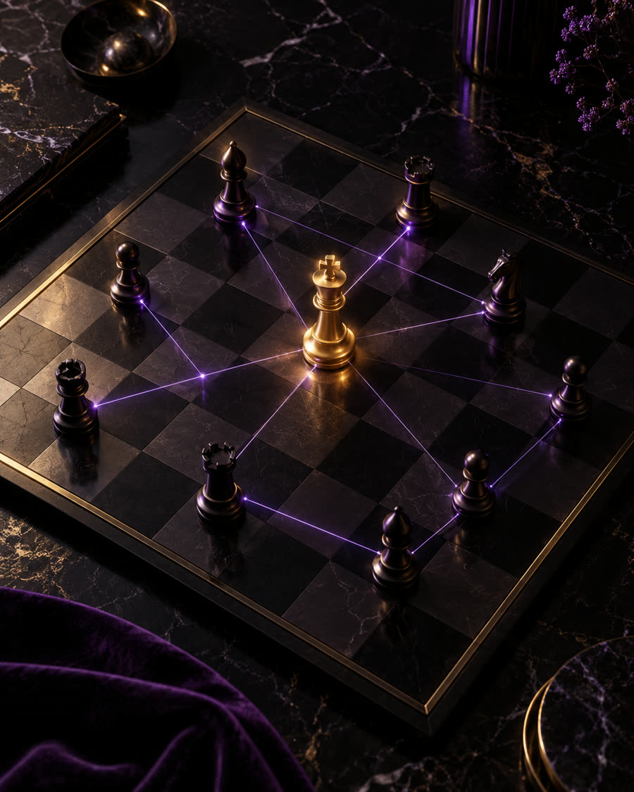 Estrategia de marketing: tablero de ajedrez con la pieza del rey en dorado